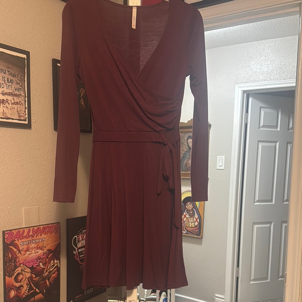 Elegant Burgundy Wrap Dress